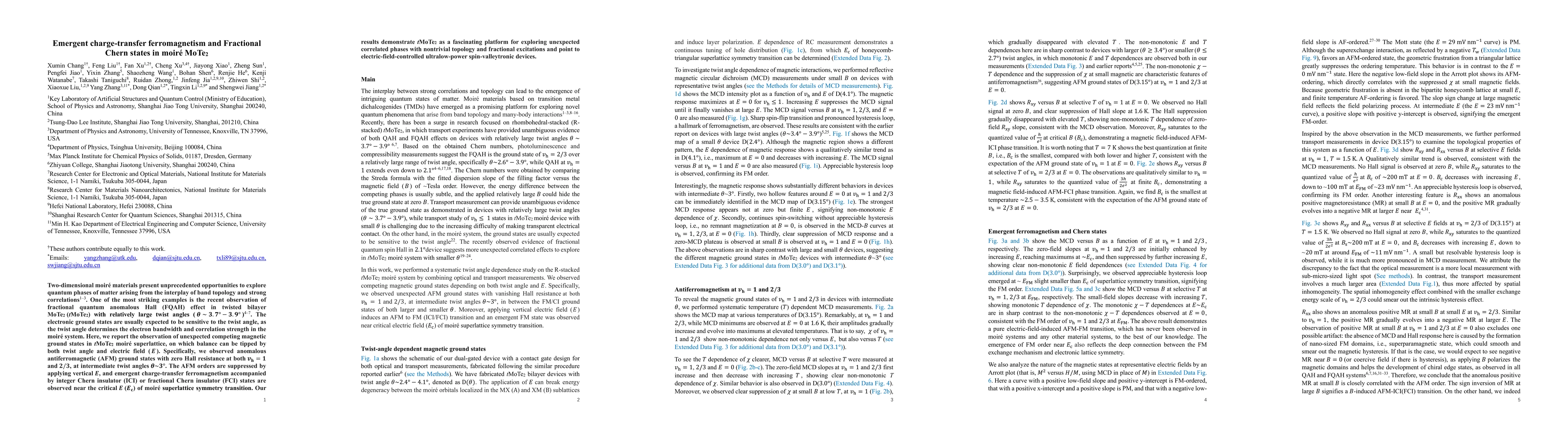Thumbnail for Emergent charge-transfer ferromagnetism and Fractional Chern states in
  moiré MoTe$_2$