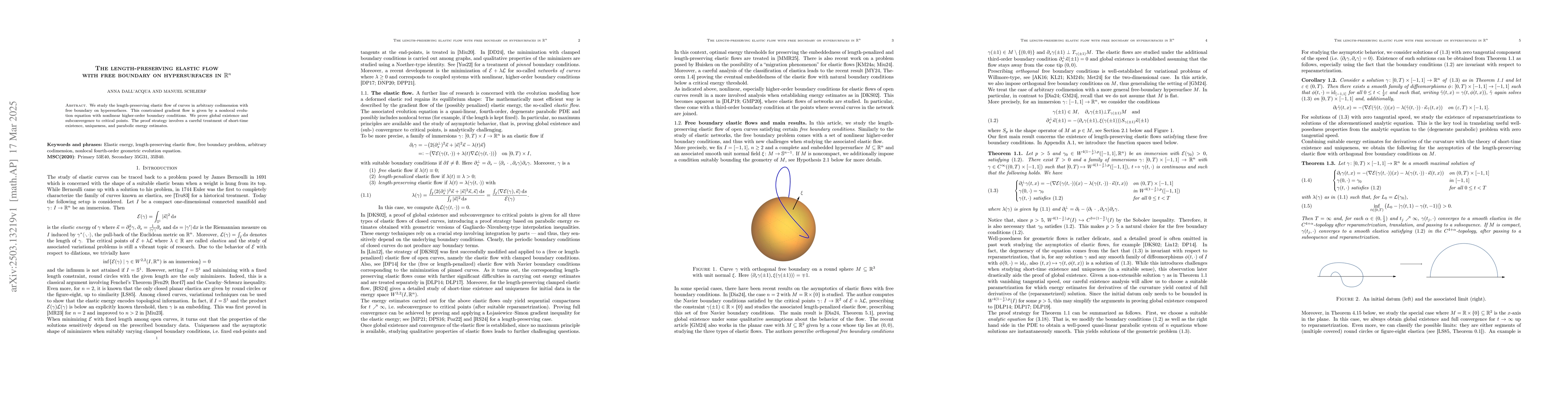 Thumbnail for The length-preserving elastic flow with free boundary on hypersurfaces
  in $\mathbb{R}^n$