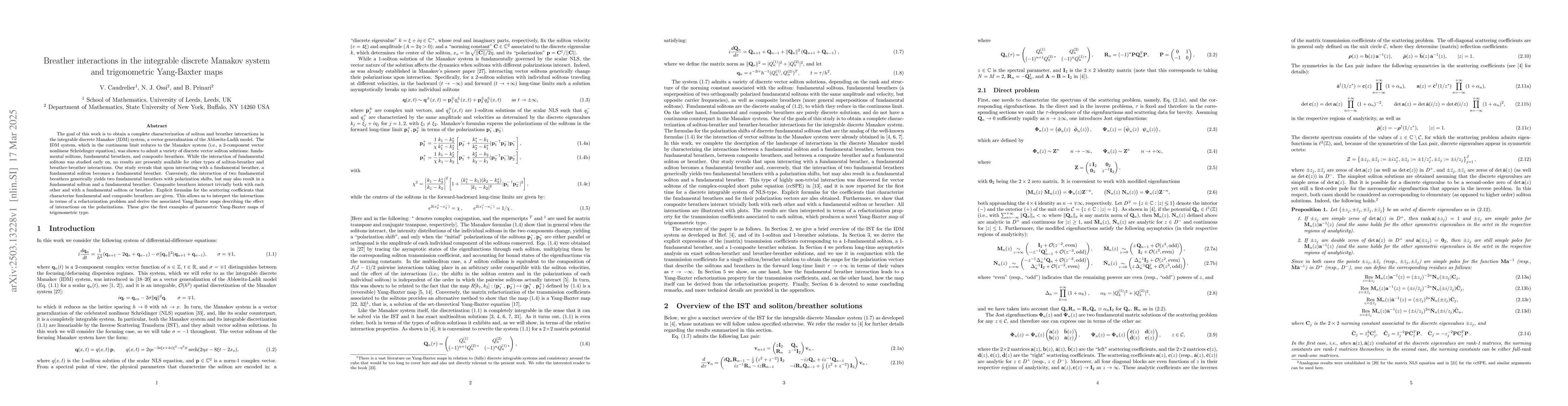 Thumbnail for Breather interactions in the integrable discrete Manakov system and
  trigonometric Yang-Baxter maps