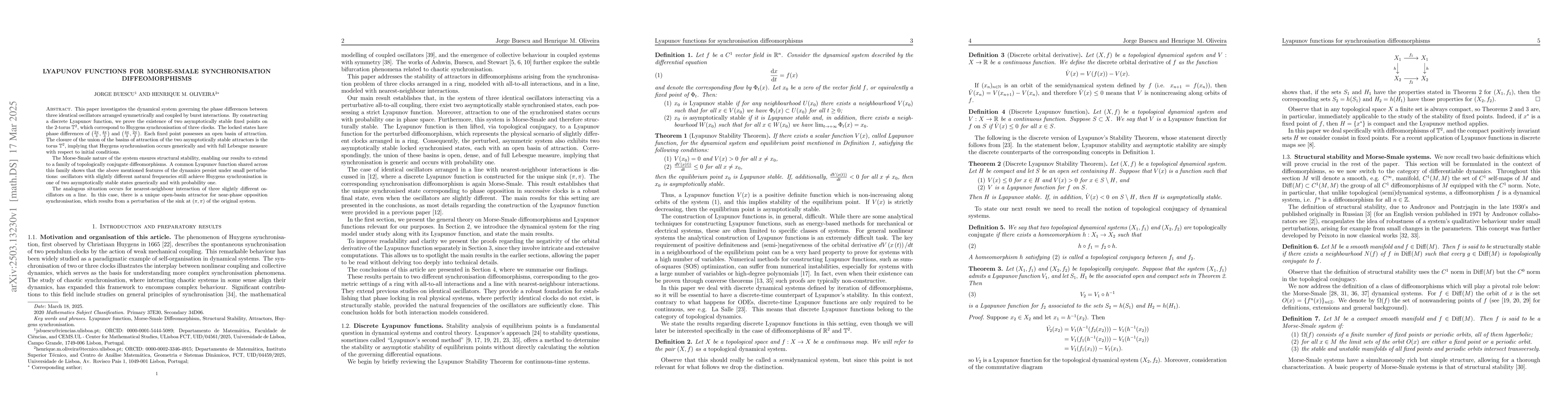 Thumbnail for Lyapunov functions for Morse-Smale synchronisation diffeomorphisms