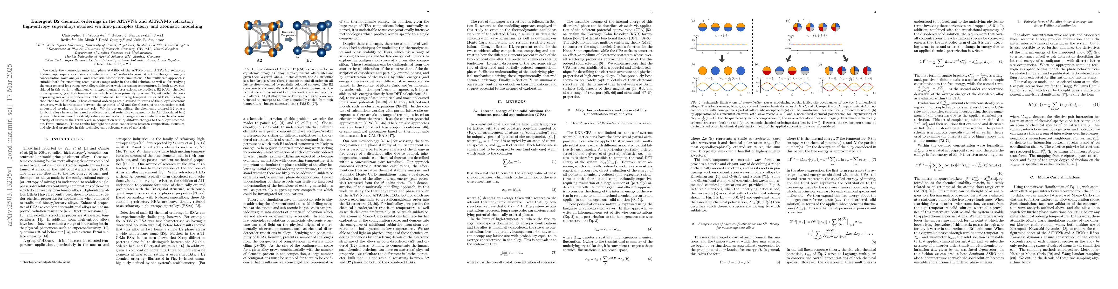 Thumbnail for Emergent B2 chemical orderings in the AlTiVNb and AlTiCrMo refractory
  high-entropy superalloys studied via first-principles theory and atomistic
  modelling