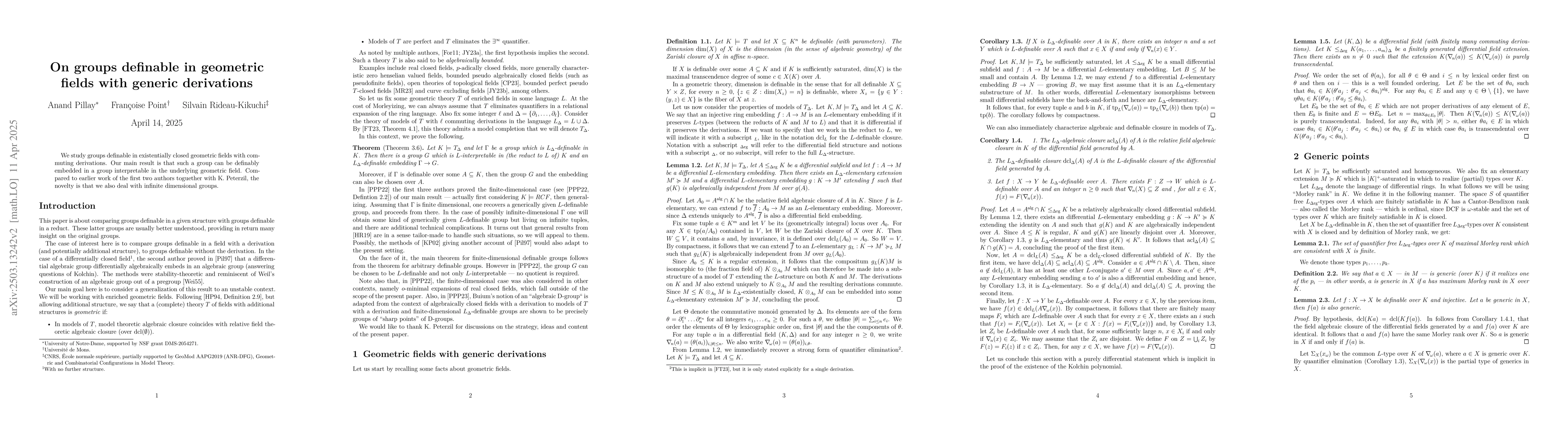 Thumbnail for On groups definable in geometric fields with generic derivations