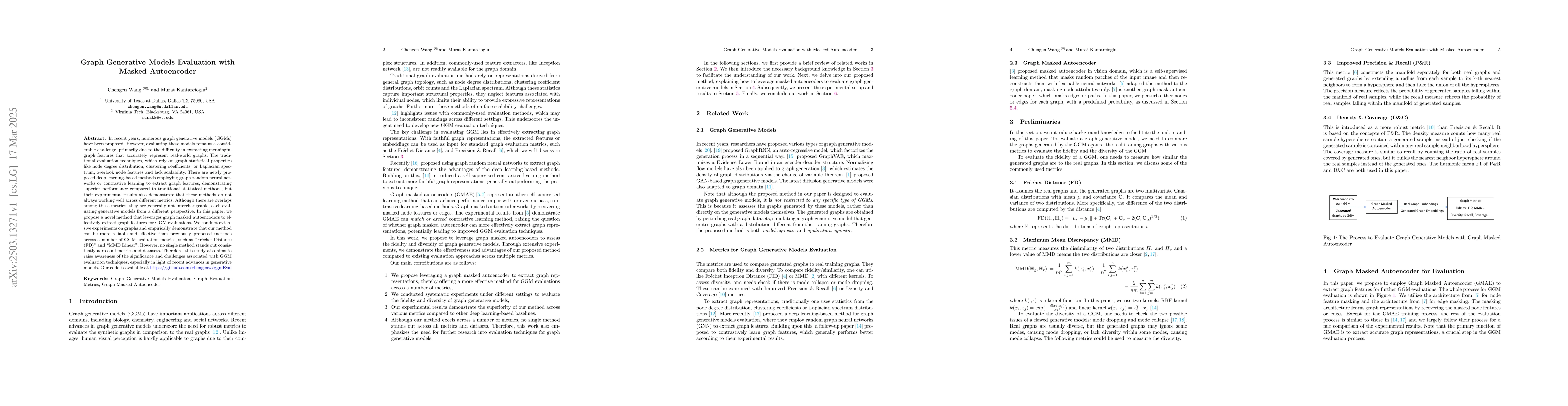 Thumbnail for Graph Generative Models Evaluation with Masked Autoencoder