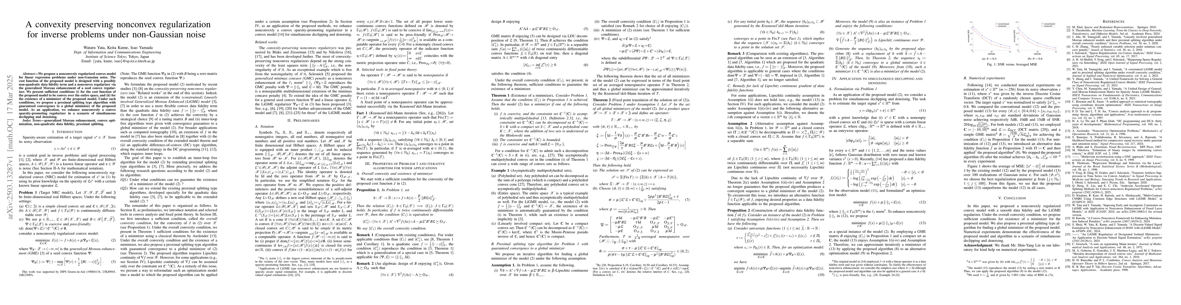 Thumbnail for A convexity preserving nonconvex regularization for inverse problems
  under non-Gaussian noise