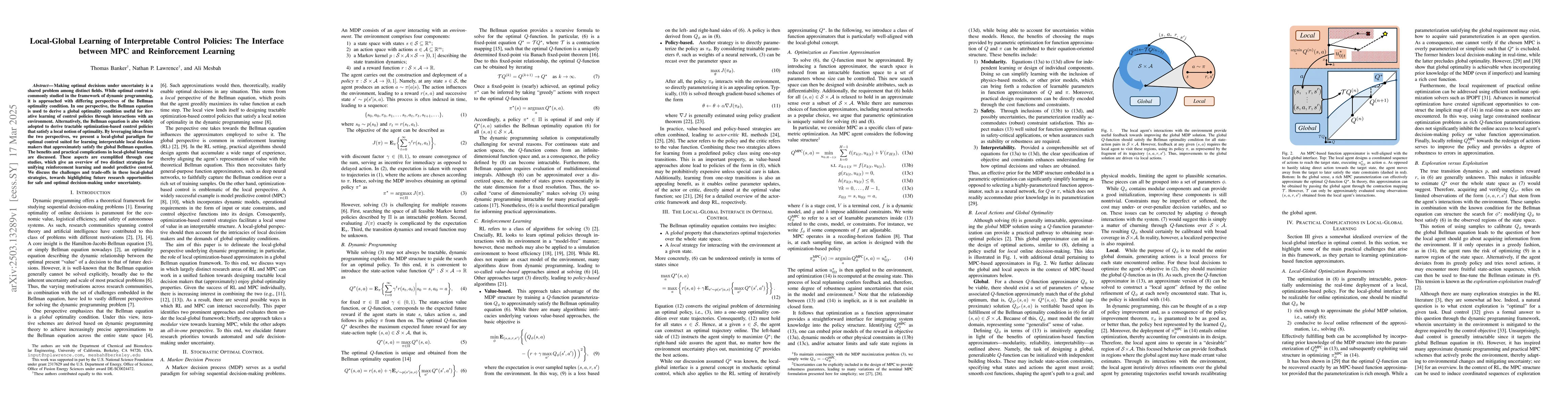 Thumbnail for Local-Global Learning of Interpretable Control Policies: The Interface
  between MPC and Reinforcement Learning