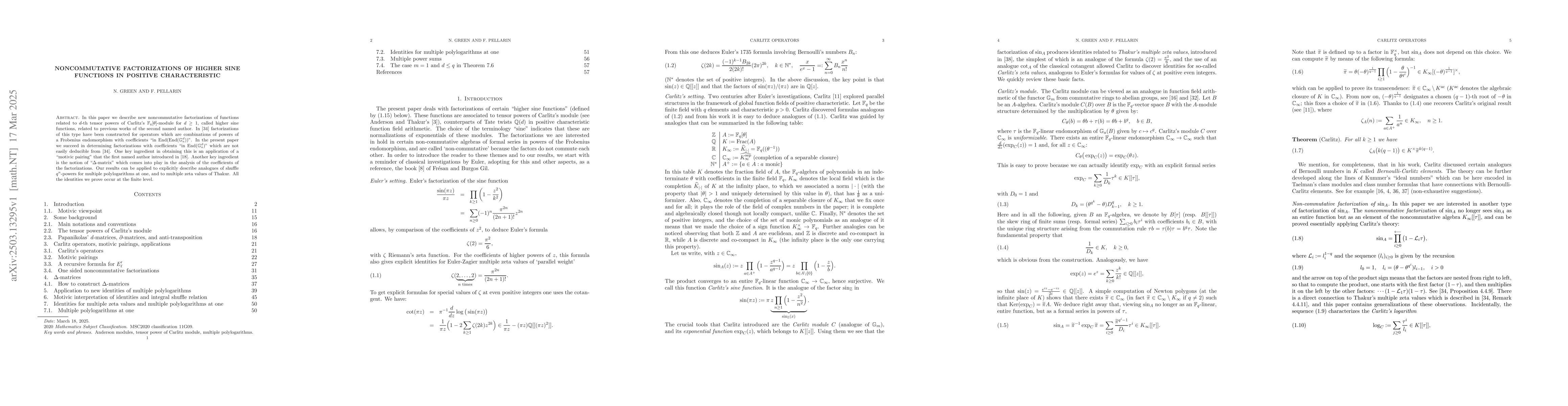 Thumbnail for Noncommutative factorizations of higher sine functions in positive
  characteristic