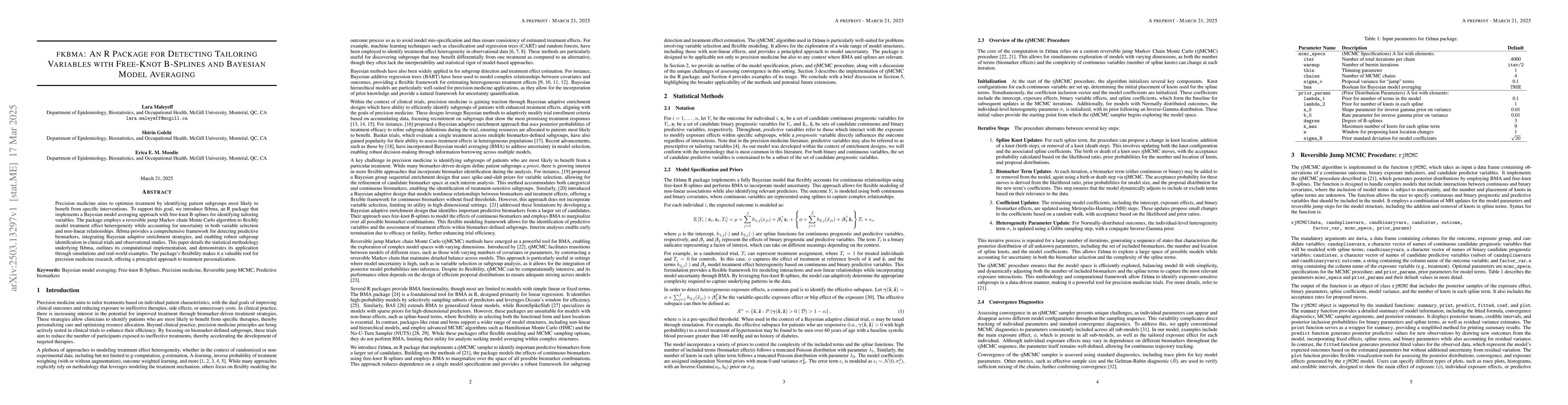 Thumbnail for fkbma: An R Package for Detecting Tailoring Variables with Free-Knot
  B-Splines and Bayesian Model Averaging