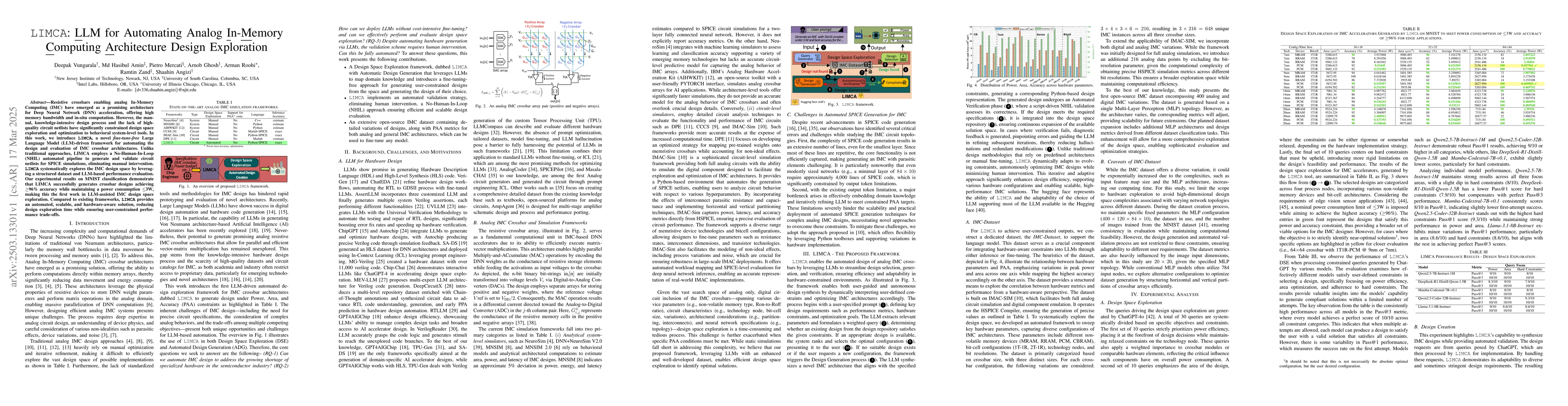 Thumbnail for LIMCA: LLM for Automating Analog In-Memory Computing Architecture Design
  Exploration