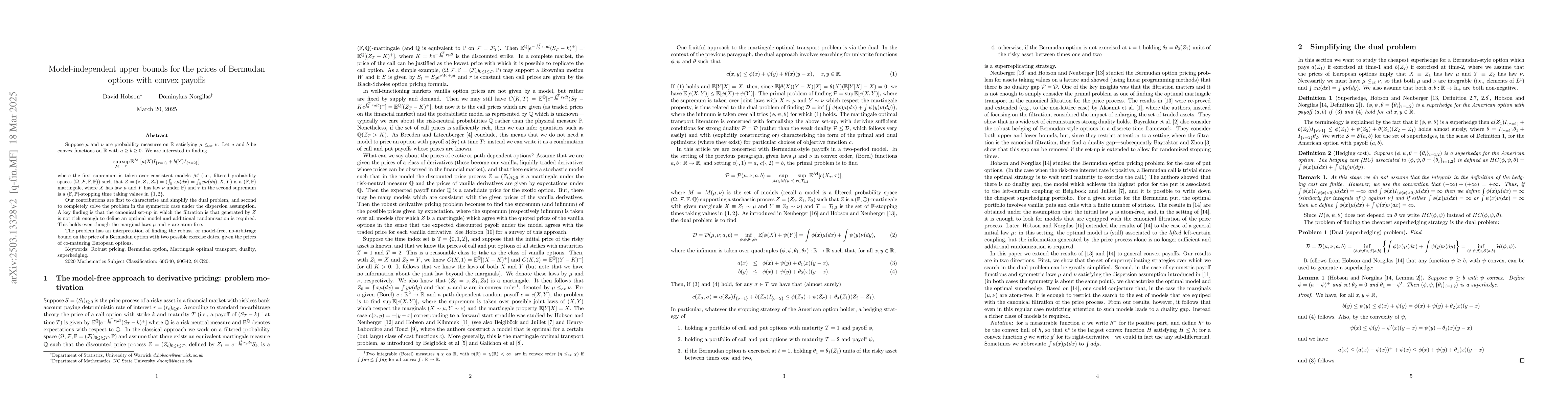 Thumbnail for Model-independent upper bounds for the prices of Bermudan options with
  convex payoffs
