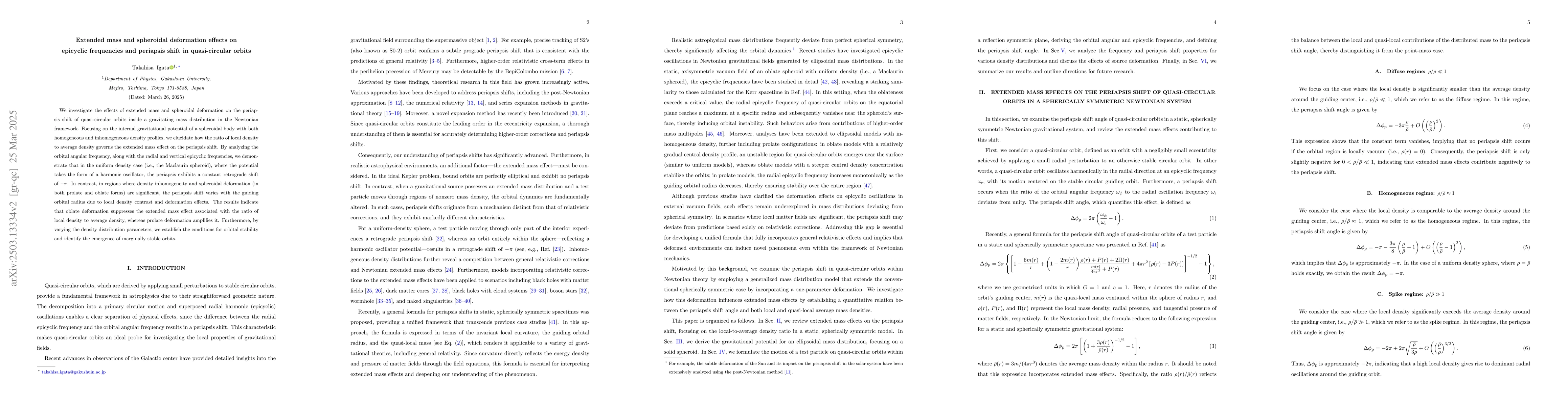 Thumbnail for Extended mass and spheroidal deformation effects on epicyclic
  frequencies and periapsis shift in quasi-circular orbits