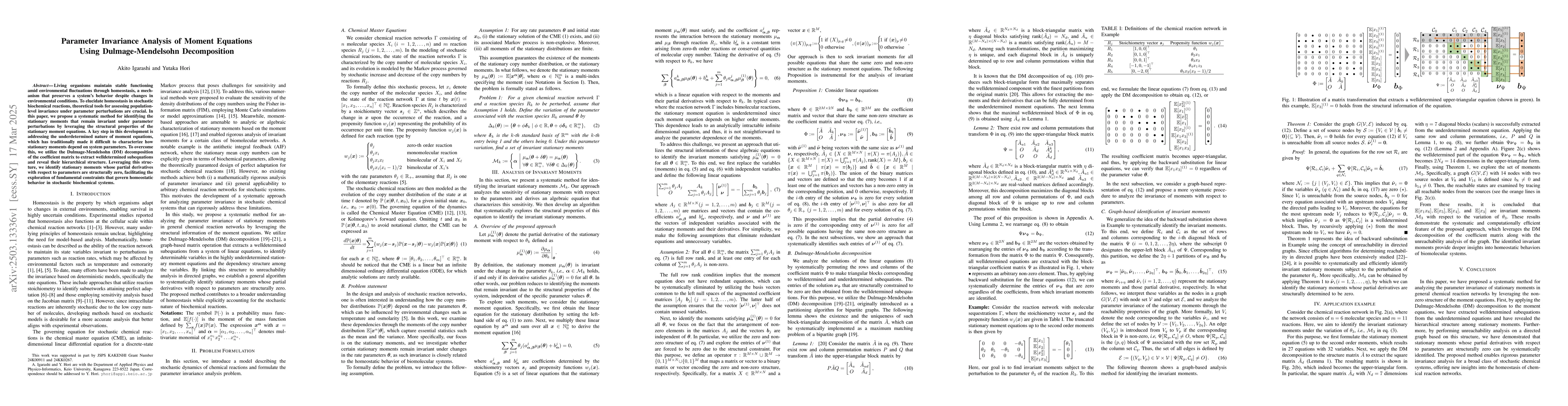 Thumbnail for Parameter Invariance Analysis of Moment Equations Using
  Dulmage-Mendelsohn Decomposition