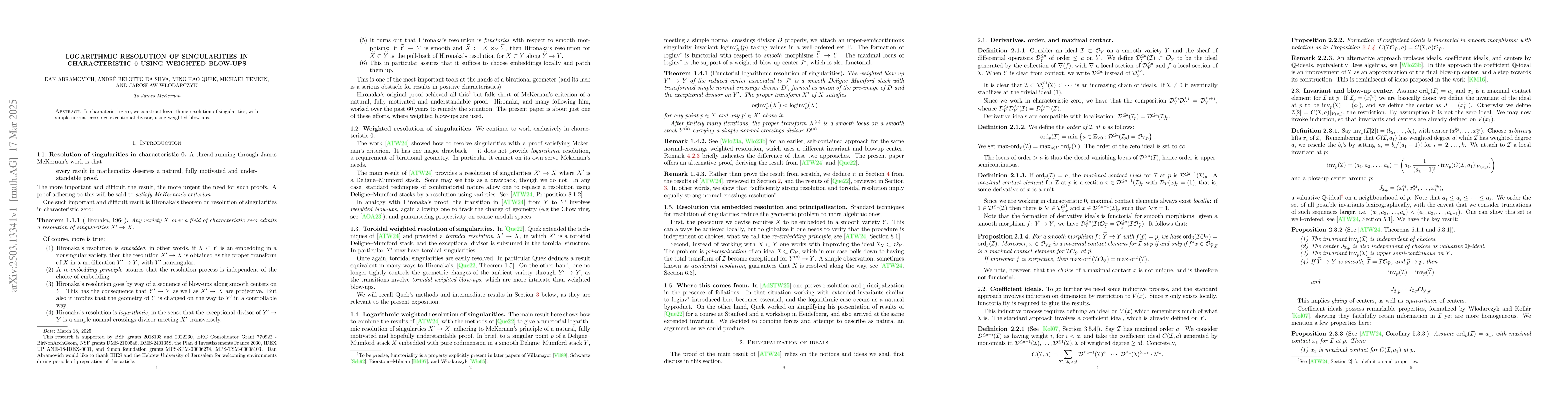 Thumbnail for Logarithmic resolution of singularities in characteristic 0 using
  weighted blow-ups