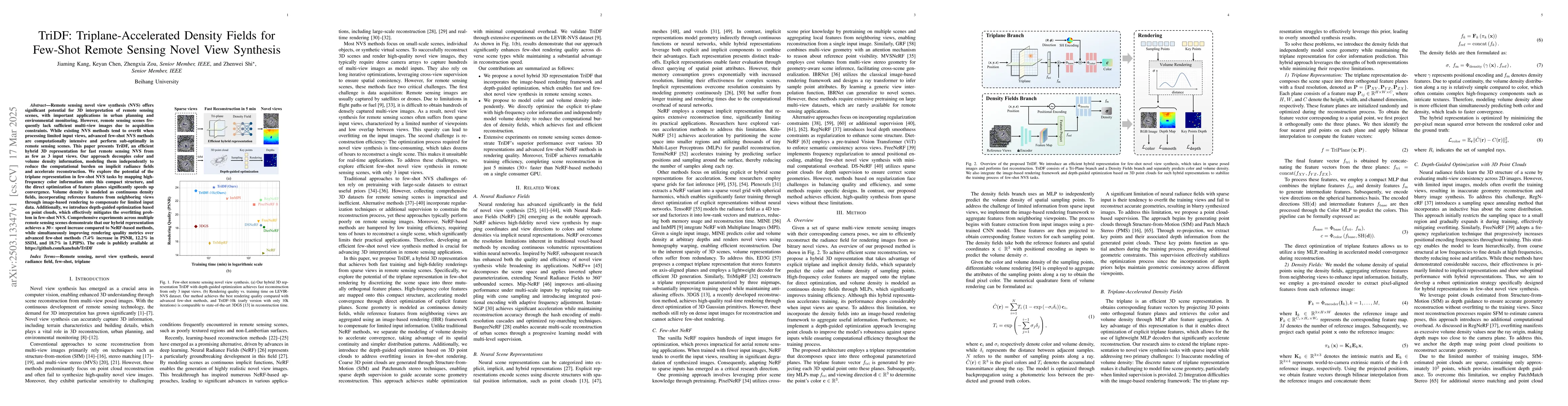 Thumbnail for TriDF: Triplane-Accelerated Density Fields for Few-Shot Remote Sensing
  Novel View Synthesis