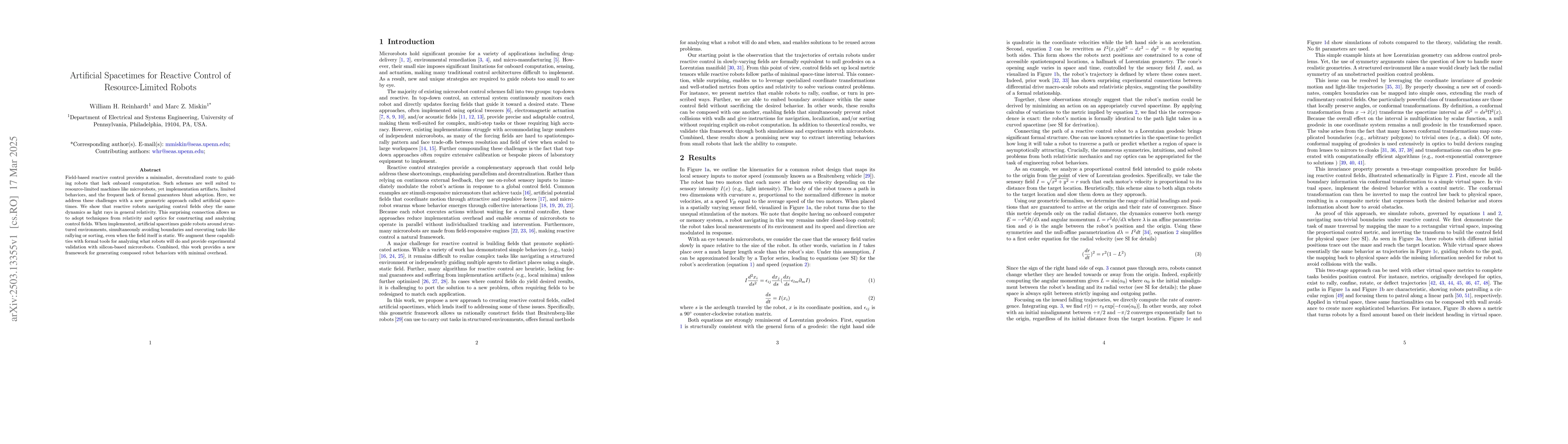 Thumbnail for Artificial Spacetimes for Reactive Control of Resource-Limited Robots