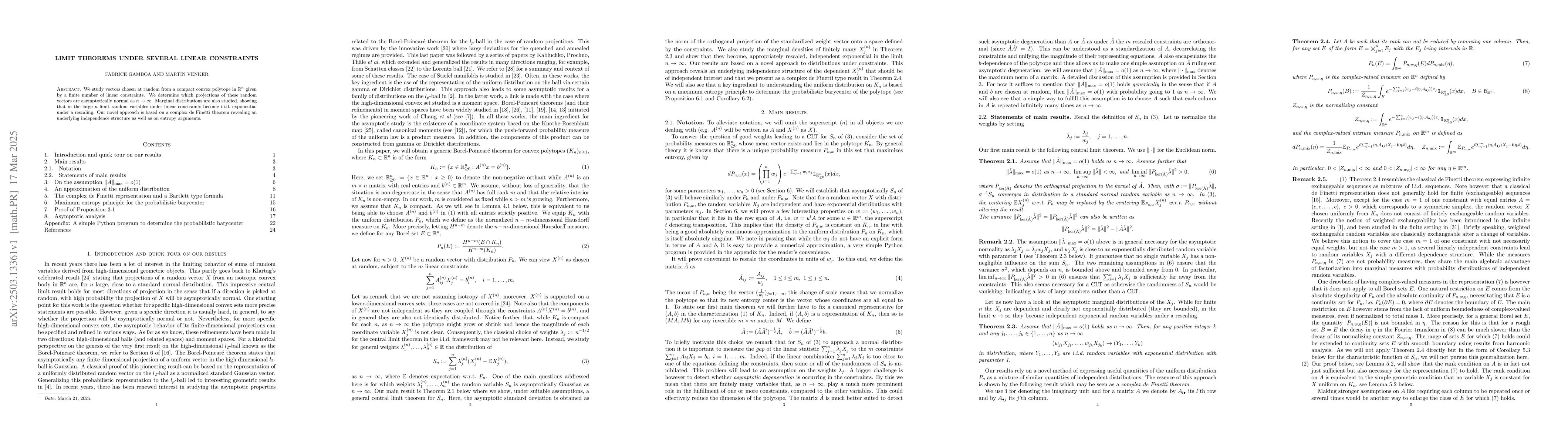 Thumbnail for Limit Theorems Under Several Linear Constraints