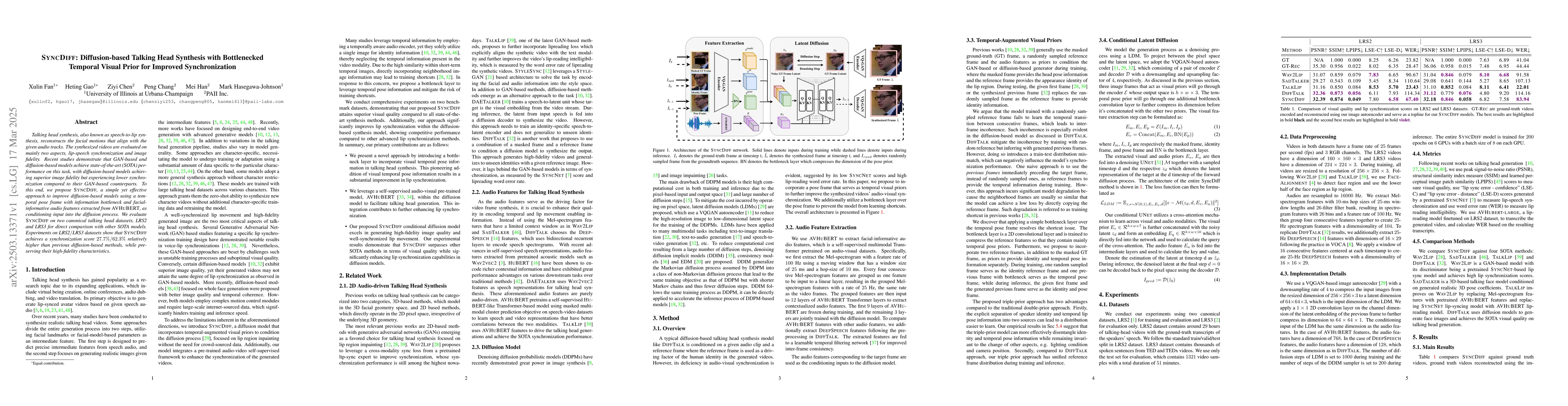 Thumbnail for SyncDiff: Diffusion-based Talking Head Synthesis with Bottlenecked
  Temporal Visual Prior for Improved Synchronization