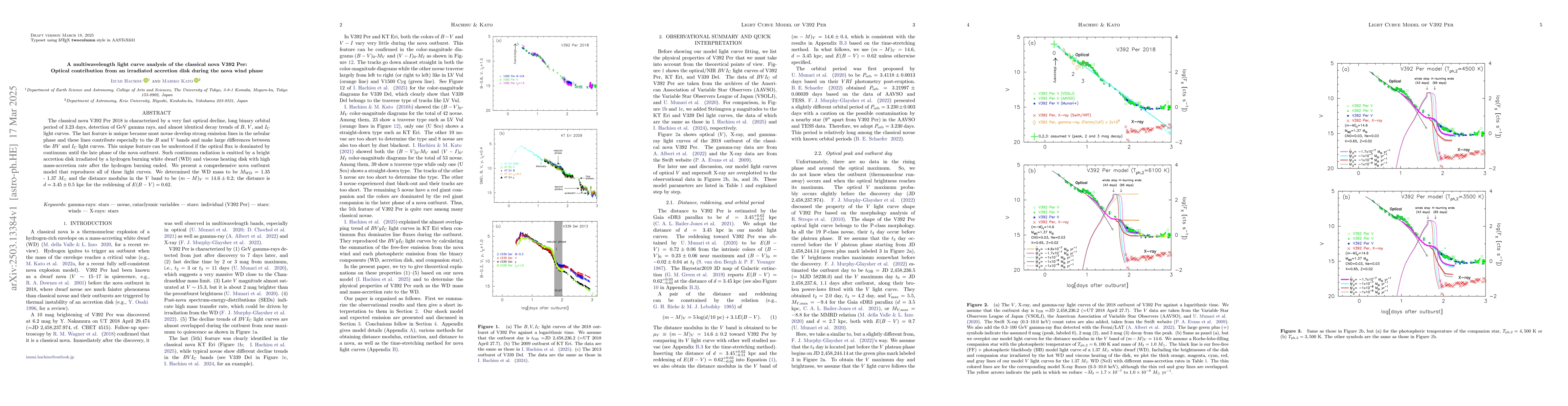 Thumbnail for A multiwavelength light curve analysis of the classical nova V392 Per:
  Optical contribution from an irradiated accretion disk during the nova wind
  phase