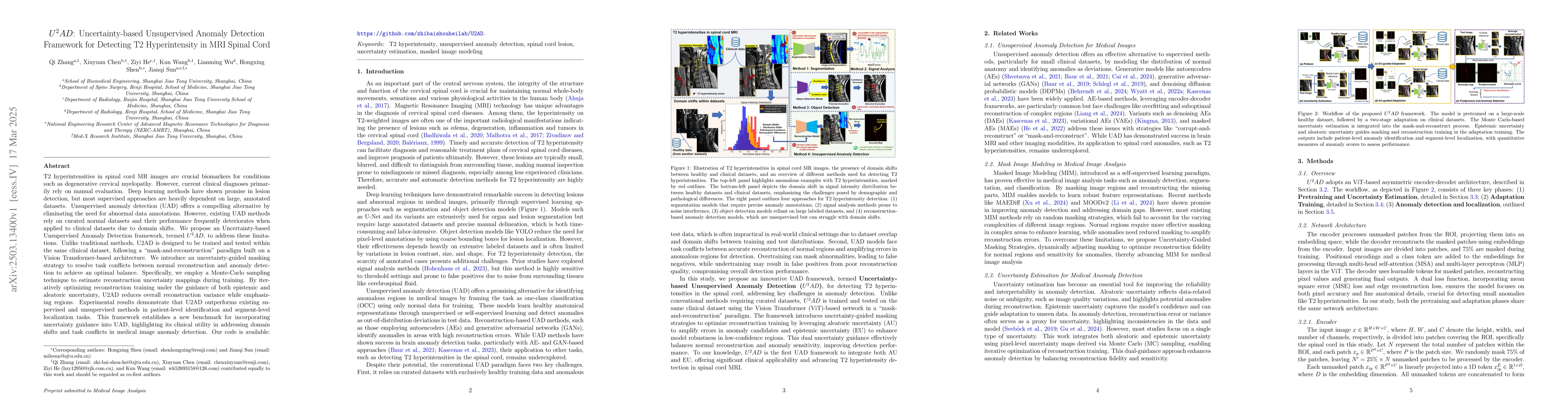 Thumbnail for U2AD: Uncertainty-based Unsupervised Anomaly Detection Framework for
  Detecting T2 Hyperintensity in MRI Spinal Cord