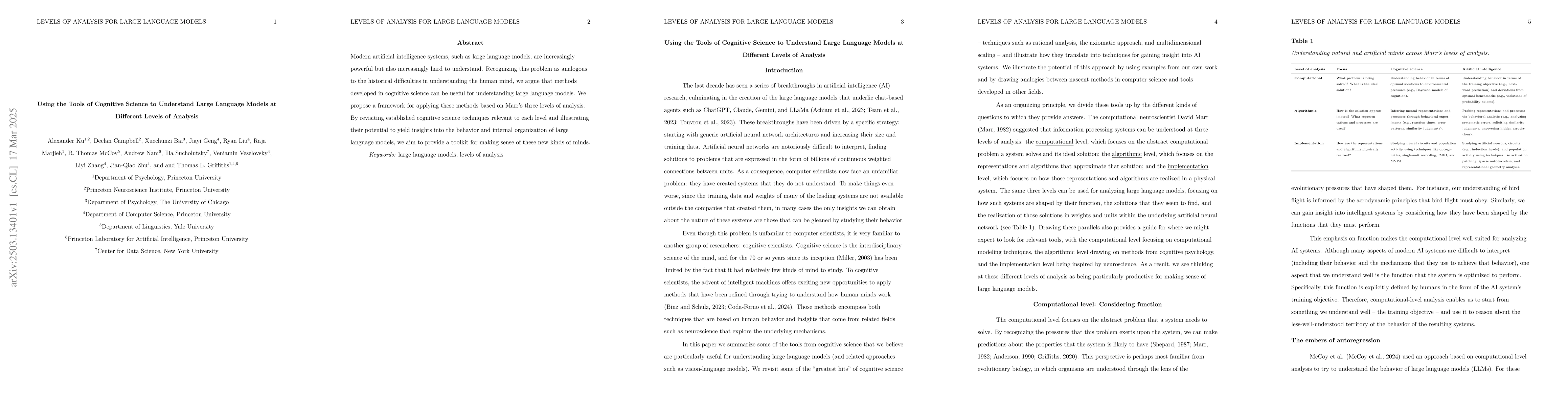 Thumbnail for Using the Tools of Cognitive Science to Understand Large Language Models
  at Different Levels of Analysis
