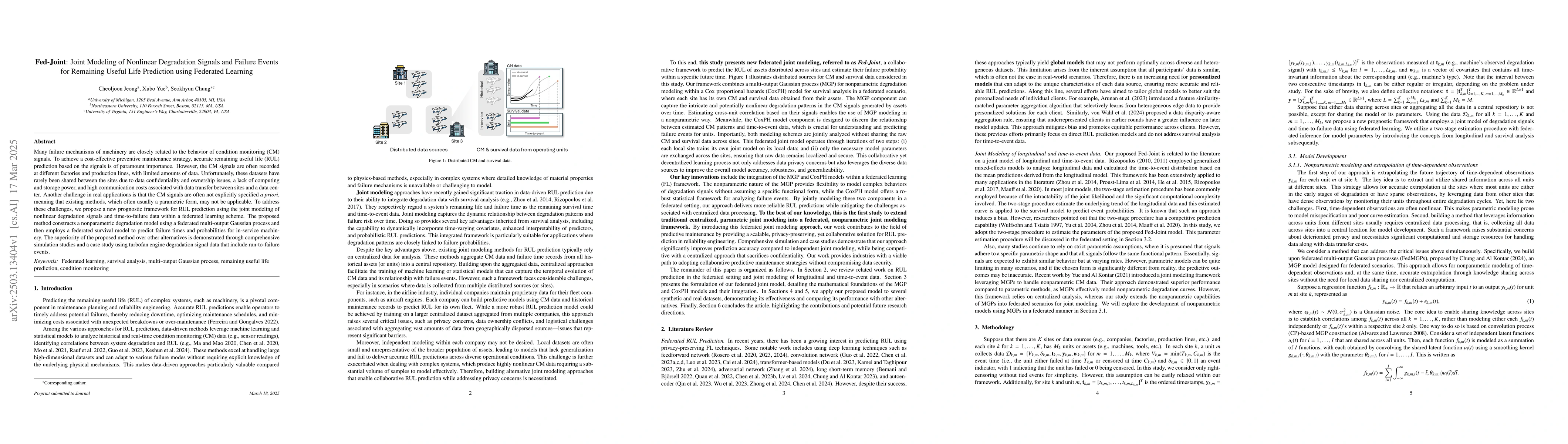 Thumbnail for Fed-Joint: Joint Modeling of Nonlinear Degradation Signals and Failure
  Events for Remaining Useful Life Prediction using Federated Learning