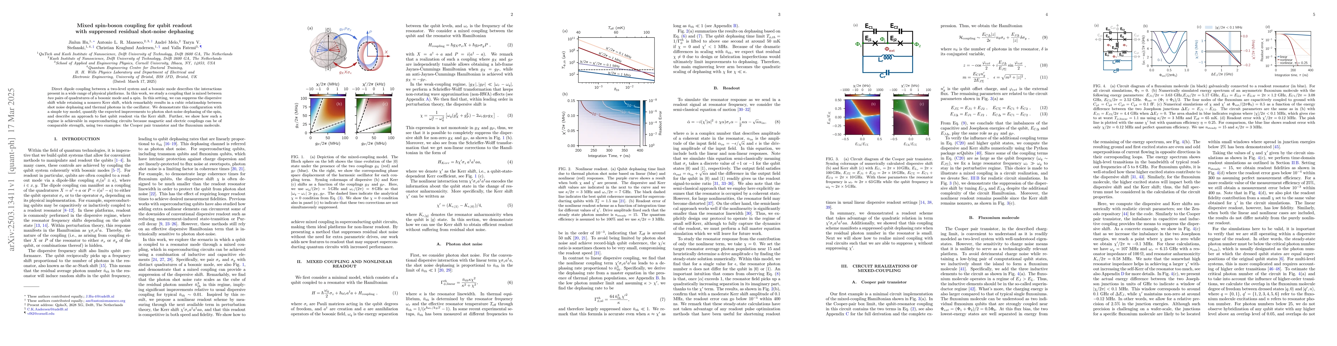 Thumbnail for Mixed spin-boson coupling for qubit readout with suppressed residual
  shot-noise dephasing