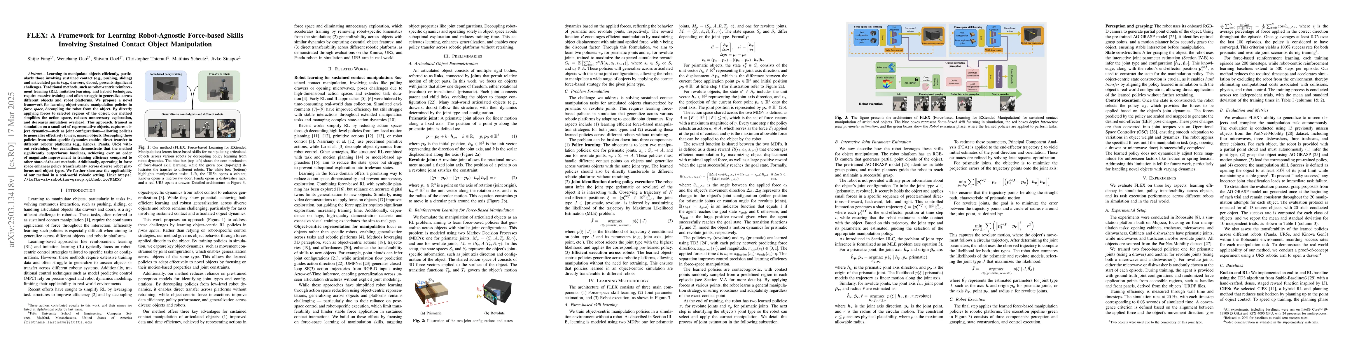 Thumbnail for FLEX: A Framework for Learning Robot-Agnostic Force-based Skills
  Involving Sustained Contact Object Manipulation