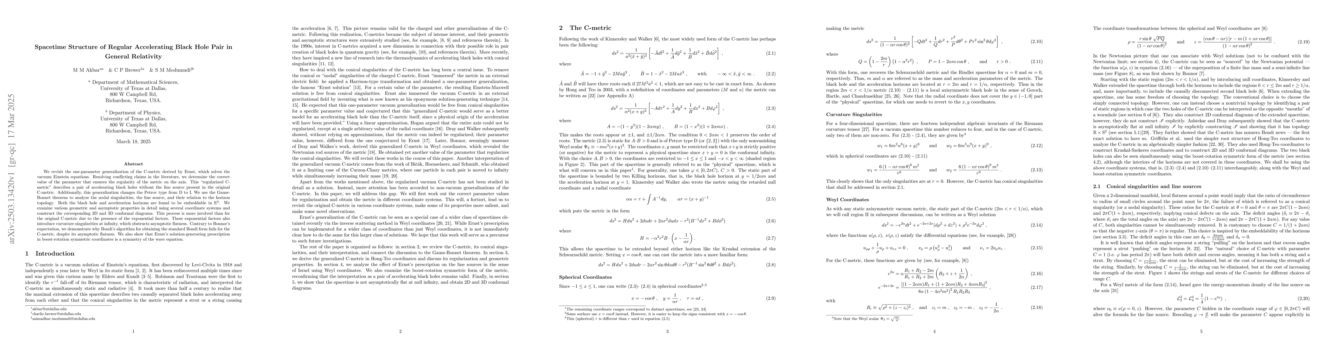 Thumbnail for Spacetime Structure of Regular Accelerating Black Hole Pair in General
  Relativity