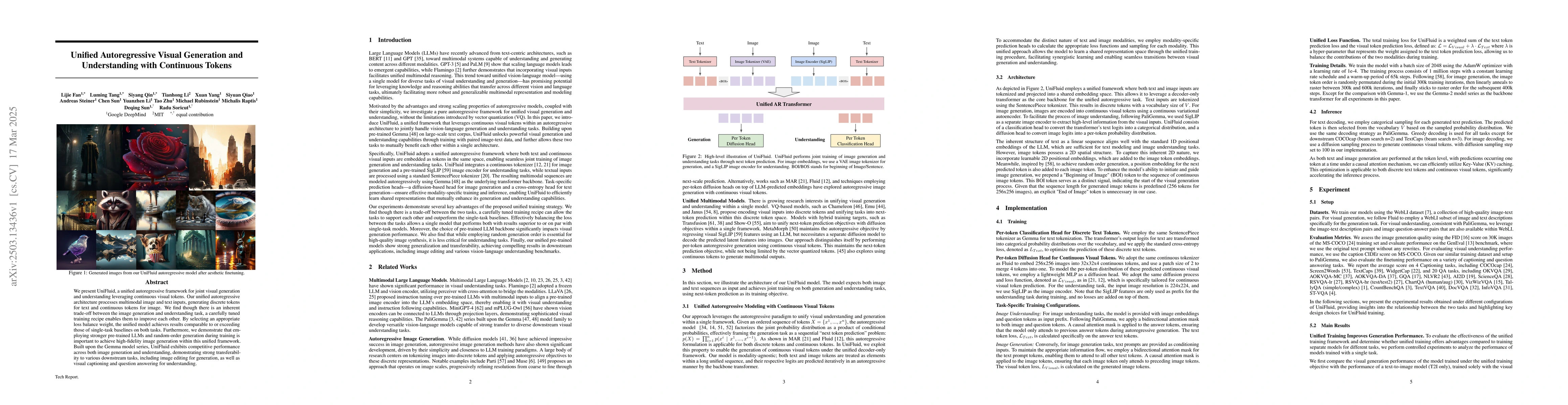 Thumbnail for Unified Autoregressive Visual Generation and Understanding with
  Continuous Tokens