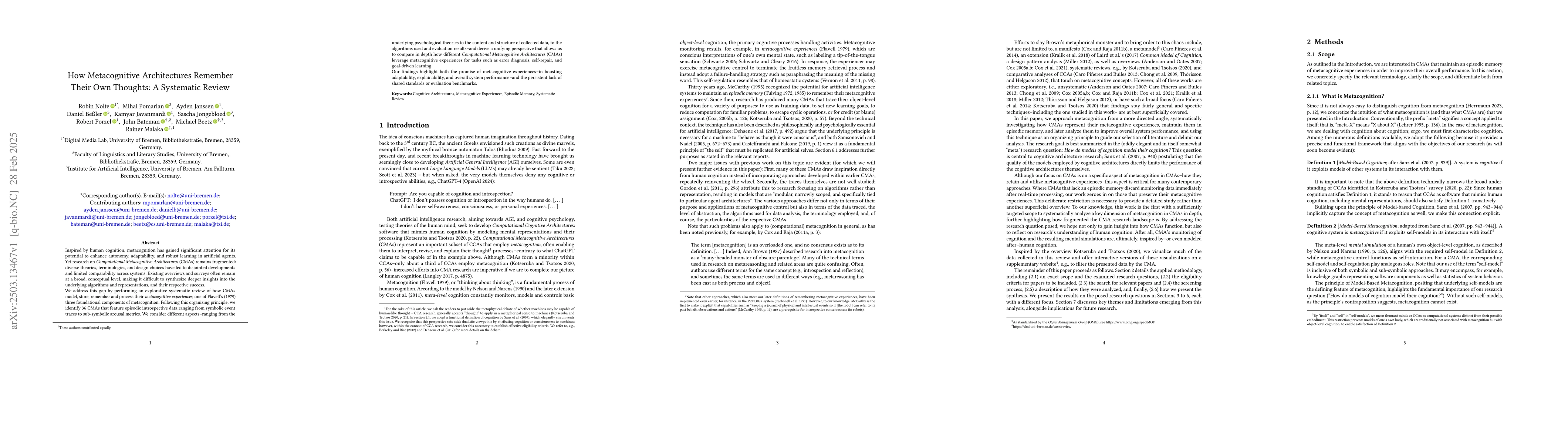 Thumbnail for How Metacognitive Architectures Remember Their Own Thoughts: A
  Systematic Review