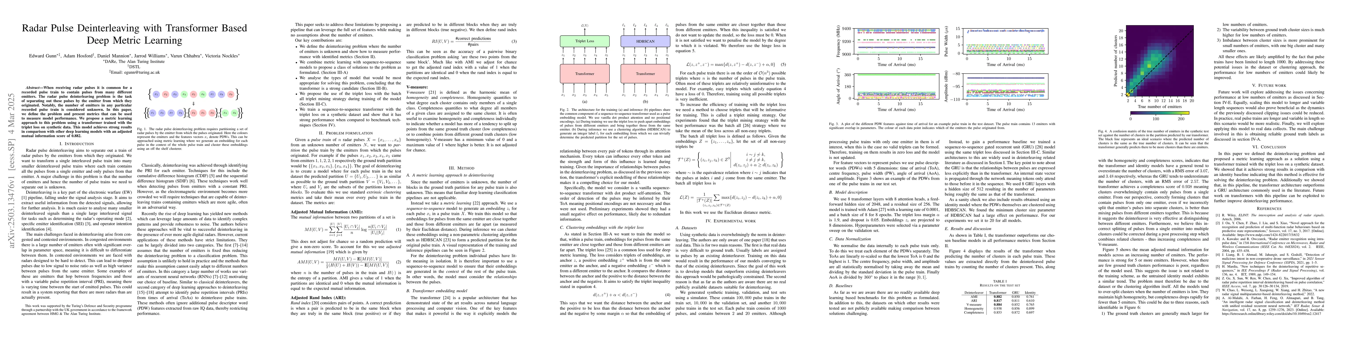 Thumbnail for Radar Pulse Deinterleaving with Transformer Based Deep Metric Learning