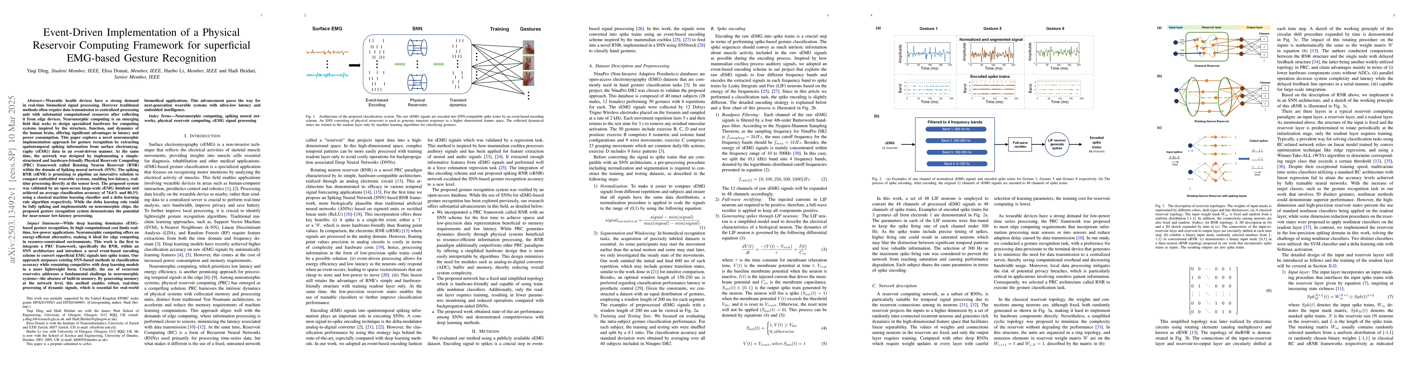 Thumbnail for Event-Driven Implementation of a Physical Reservoir Computing Framework
  for superficial EMG-based Gesture Recognition
