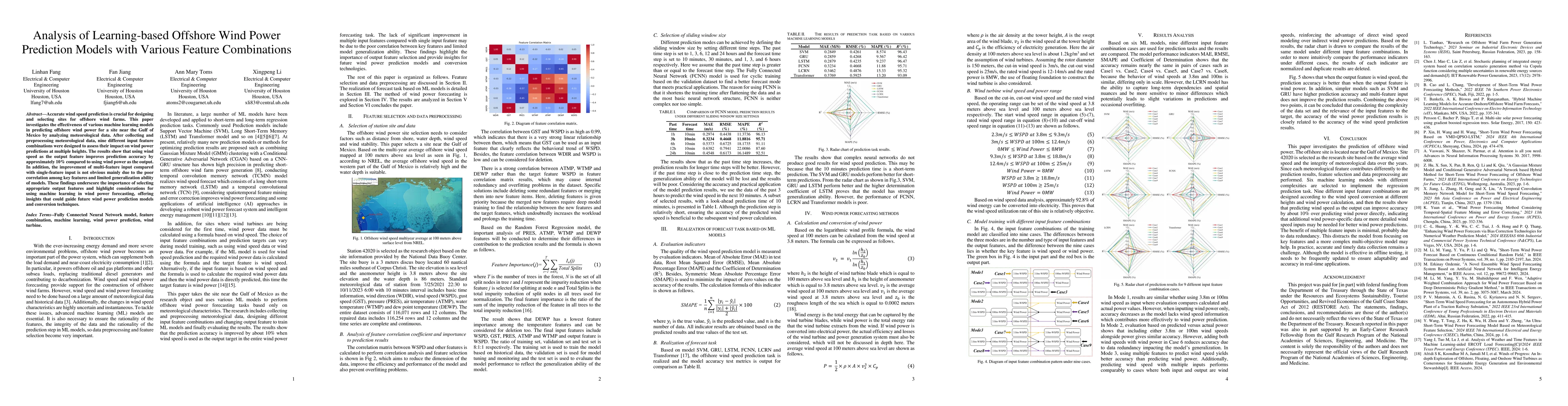Thumbnail for Analysis of Learning-based Offshore Wind Power Prediction Models with
  Various Feature Combinations