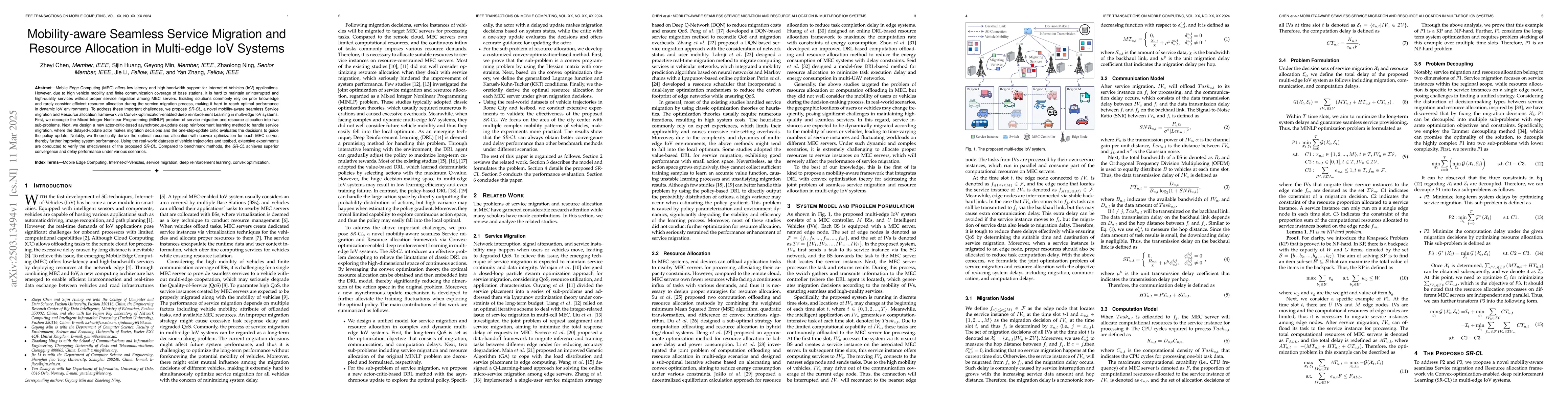 Thumbnail for Mobility-aware Seamless Service Migration and Resource Allocation in
  Multi-edge IoV Systems