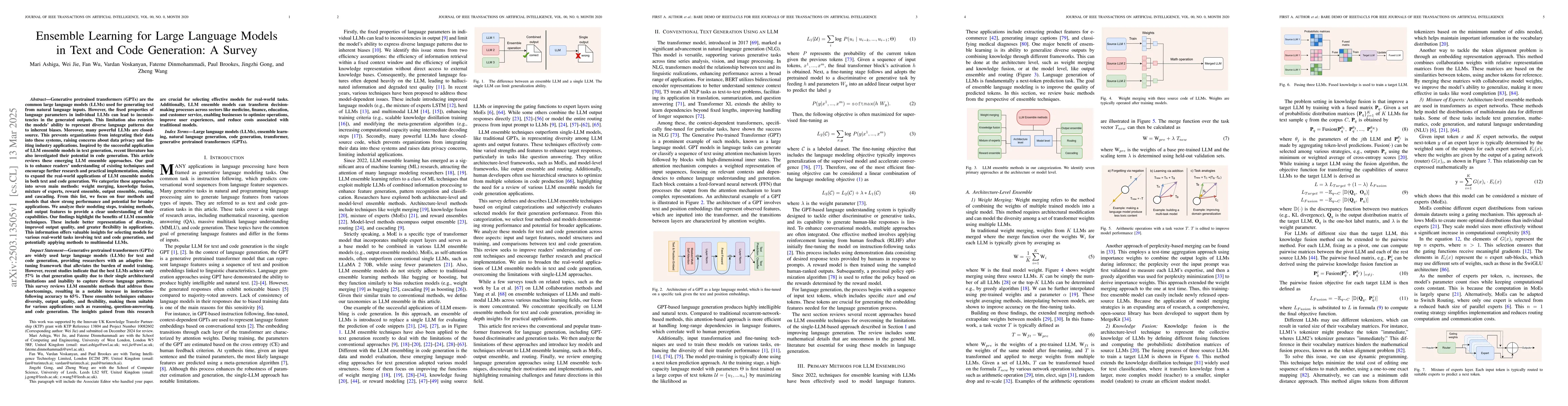 Thumbnail for Ensemble Learning for Large Language Models in Text and Code Generation:
  A Survey