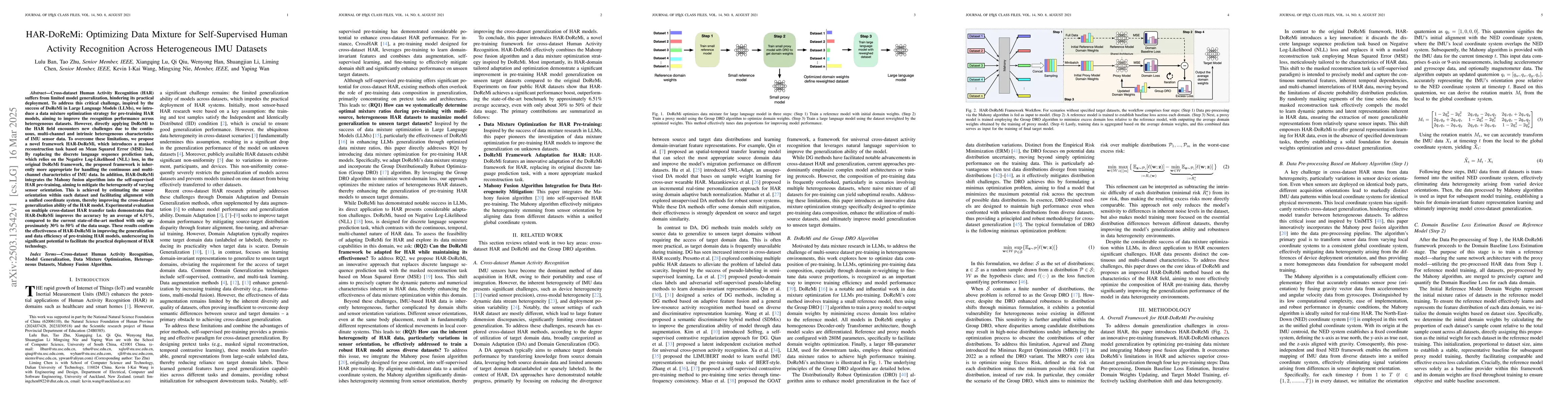 Thumbnail for HAR-DoReMi: Optimizing Data Mixture for Self-Supervised Human Activity
  Recognition Across Heterogeneous IMU Datasets