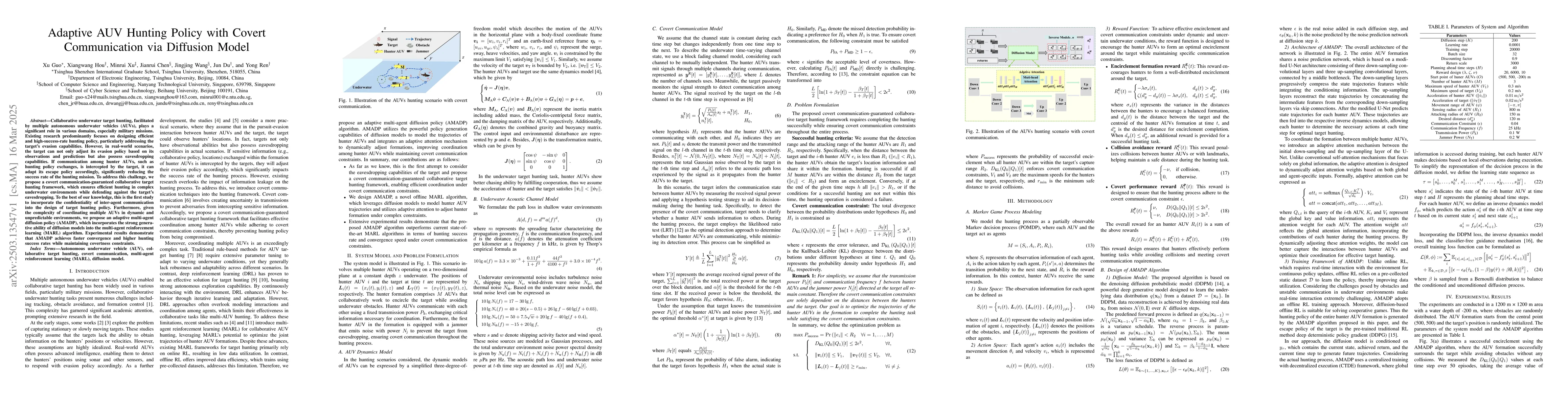 Thumbnail for Adaptive AUV Hunting Policy with Covert Communication via Diffusion
  Model