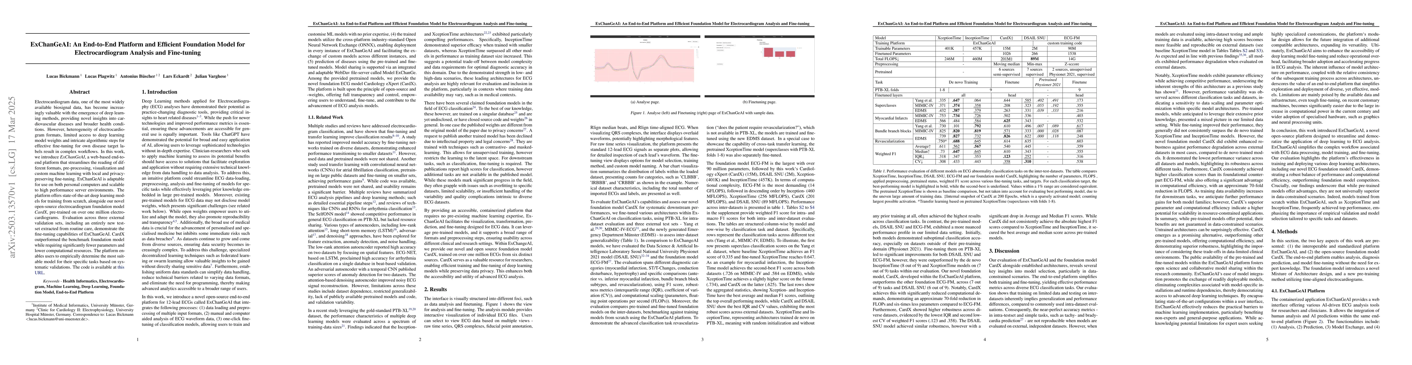 Thumbnail for ExChanGeAI: An End-to-End Platform and Efficient Foundation Model for
  Electrocardiogram Analysis and Fine-tuning