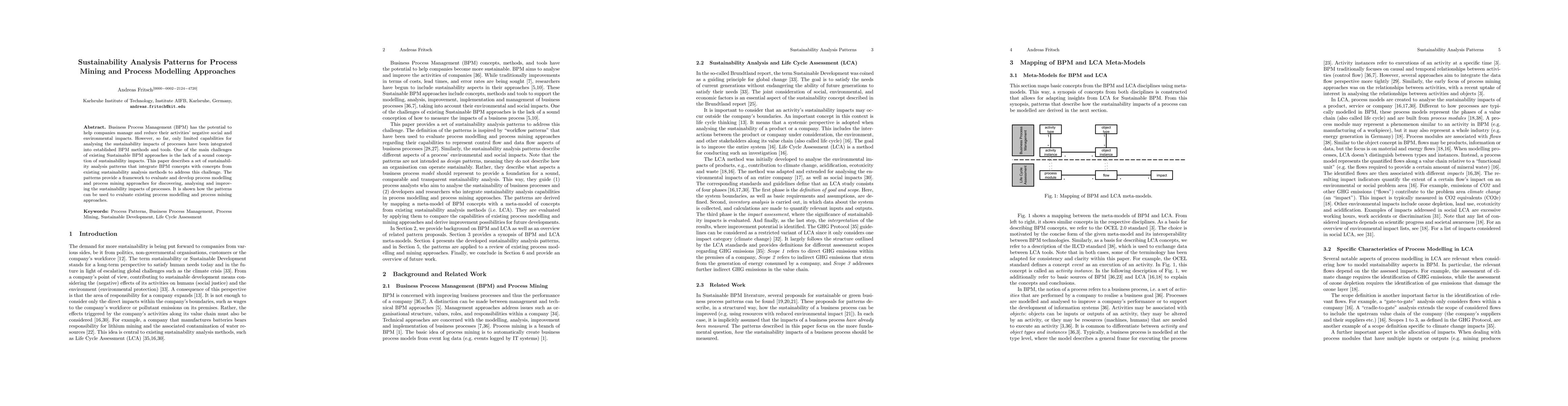 Thumbnail for Sustainability Analysis Patterns for Process Mining and Process
  Modelling Approaches