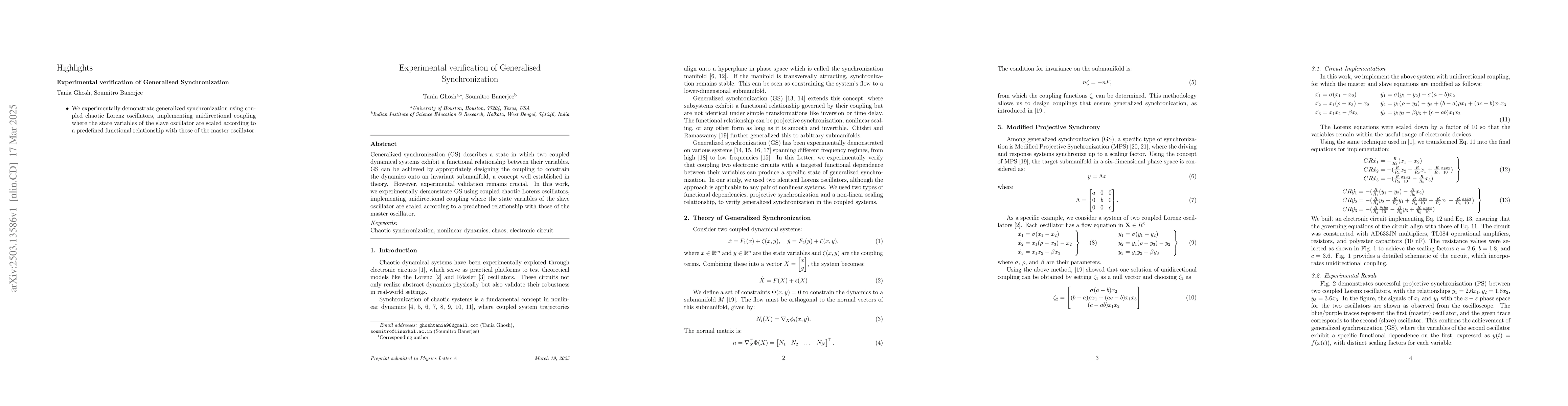 Thumbnail for Experimental verification of Generalised Synchronization