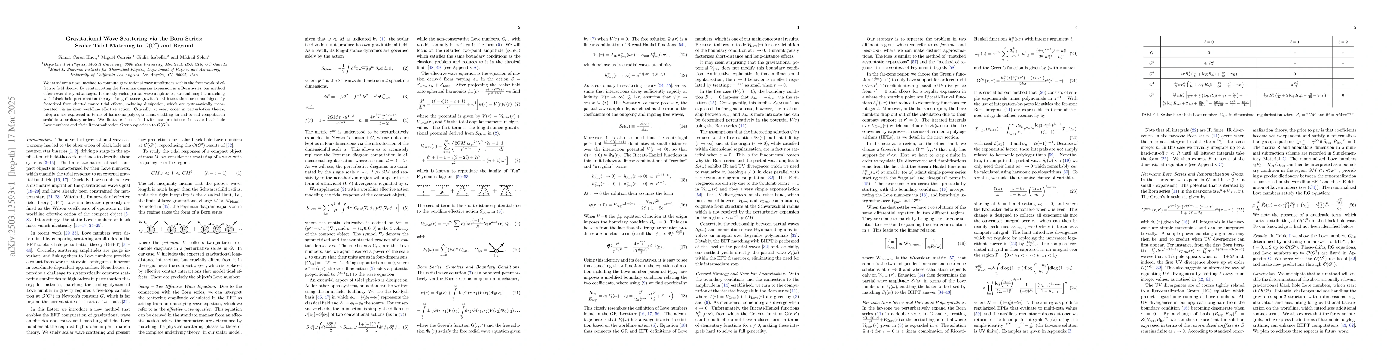 Thumbnail for Gravitational Wave Scattering via the Born Series: Scalar Tidal Matching
  to $\mathcal{O}(G^7)$ and Beyond