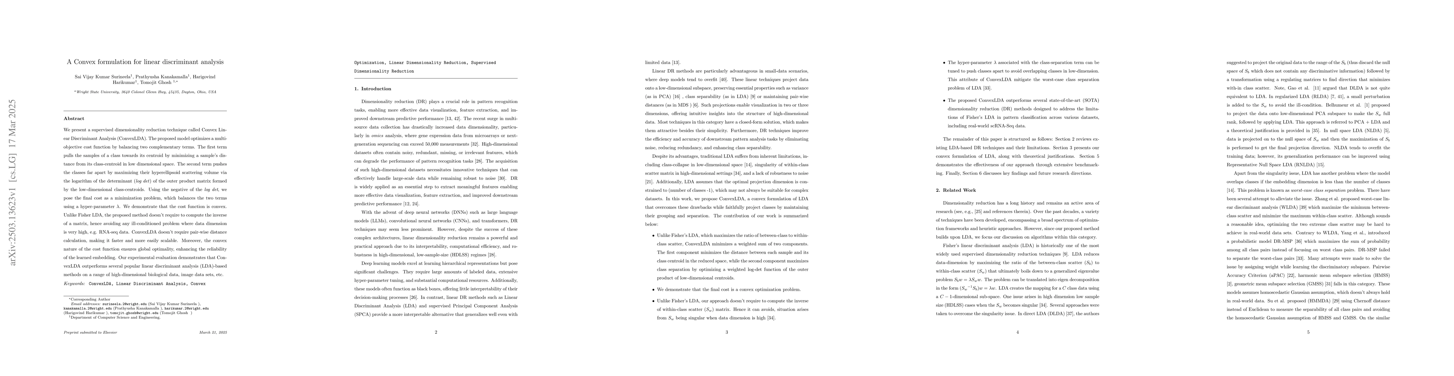 Thumbnail for A Convex formulation for linear discriminant analysis
