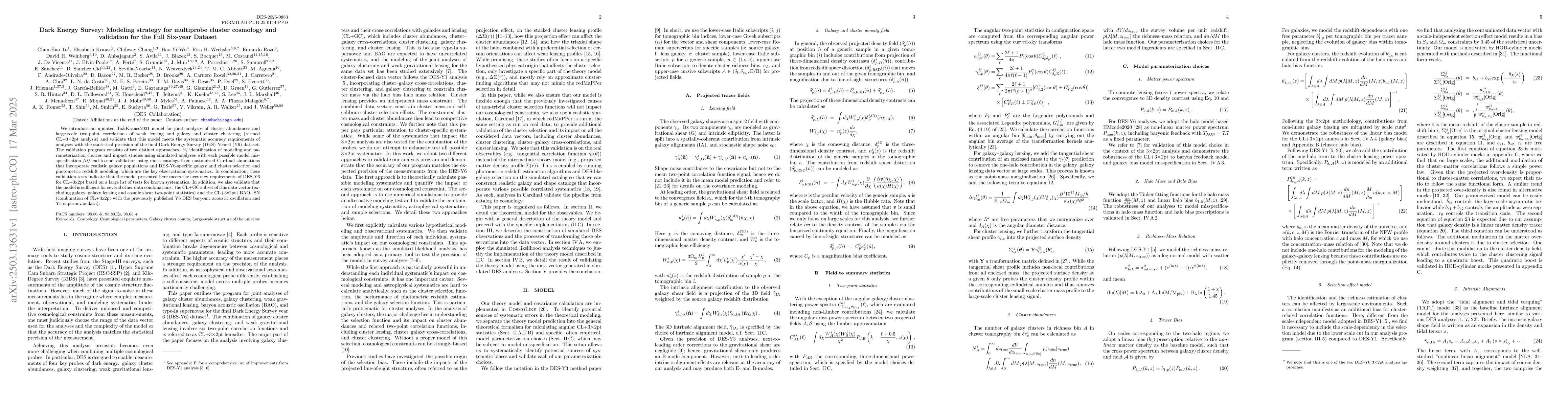 Thumbnail for Dark Energy Survey: Modeling strategy for multiprobe cluster cosmology
  and validation for the Full Six-year Dataset