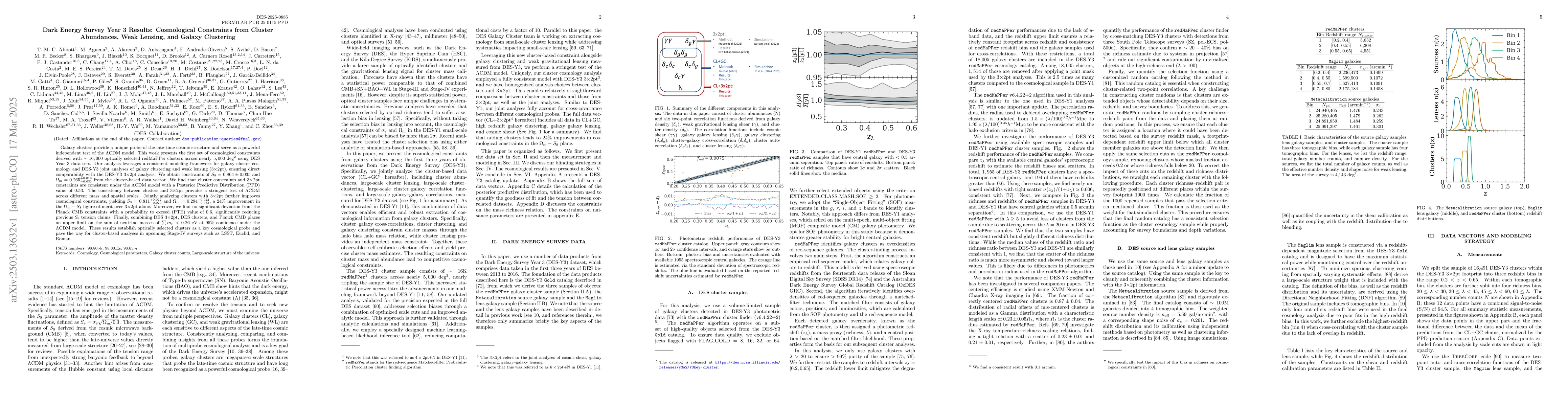Thumbnail for Dark Energy Survey Year 3 Results: Cosmological Constraints from Cluster
  Abundances, Weak Lensing, and Galaxy Clustering