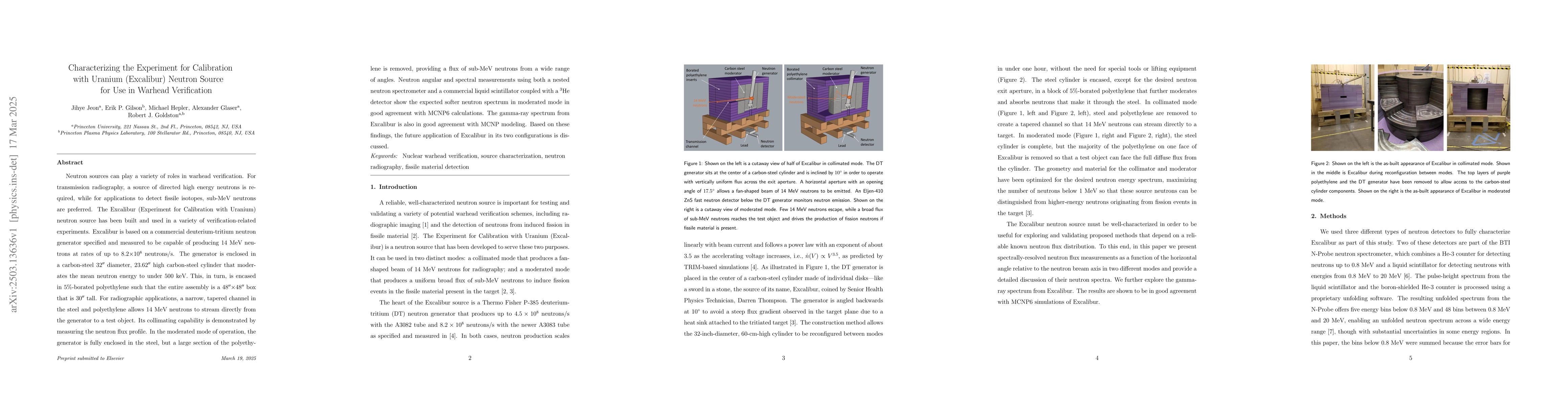 Thumbnail for Characterizing the Experiment for Calibration with Uranium (Excalibur)
  Neutron Source for Use in Warhead Verification