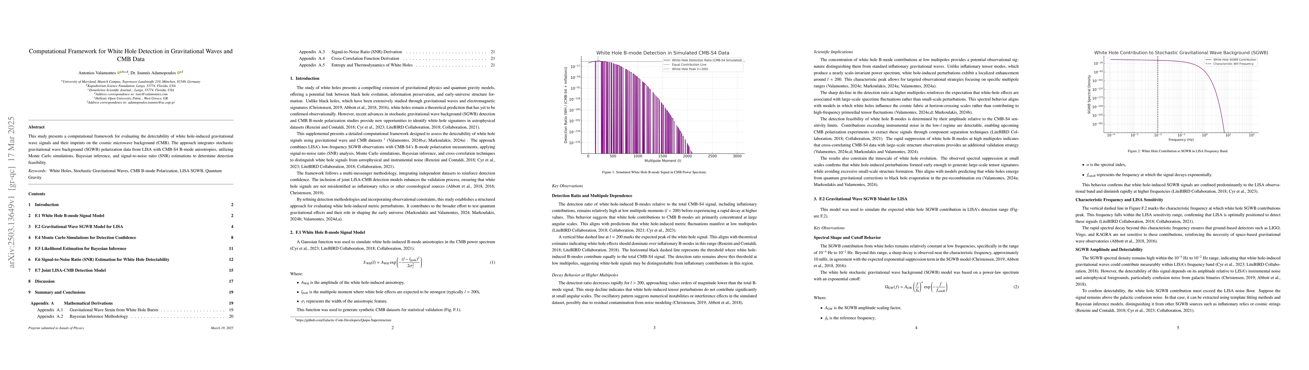 Thumbnail for Computational Framework for White Hole Detection in Gravitational Waves
  and CMB Data