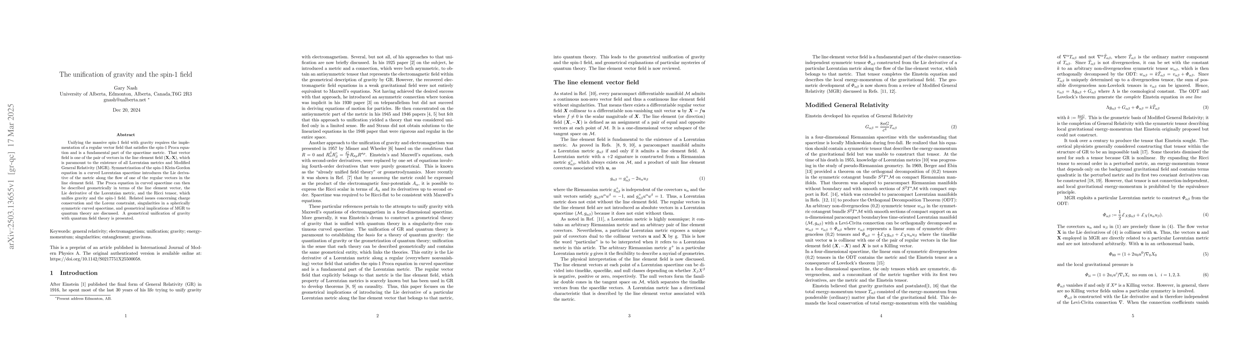 Thumbnail for The unification of gravity and the spin-1 field