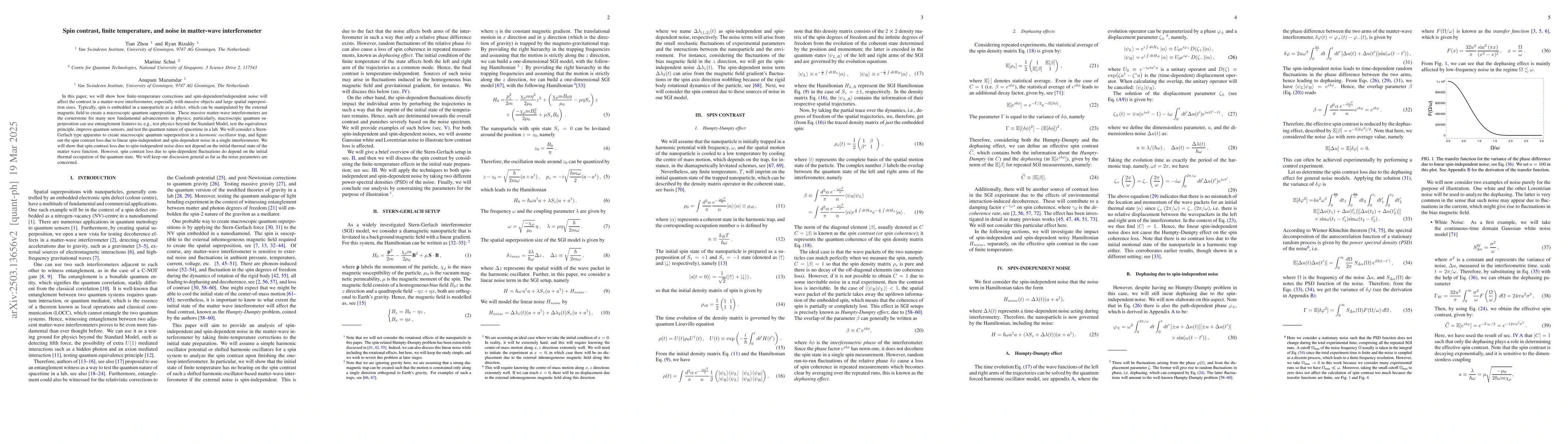 Thumbnail for Spin contrast, finite temperature, and noise in matter-wave
  interferometer