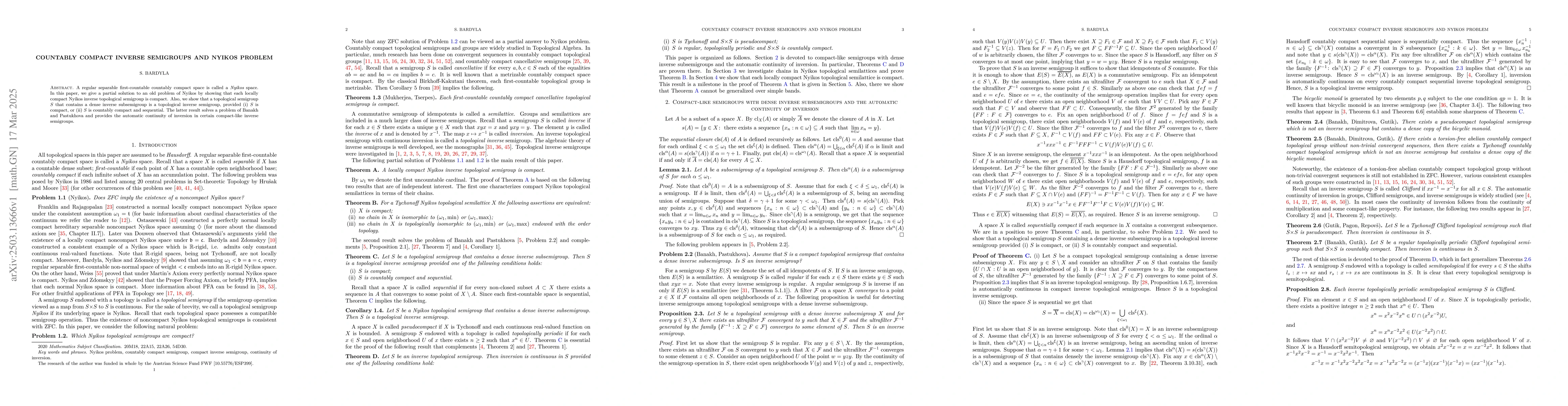 Thumbnail for Countably compact inverse semigroups and Nyikos problem