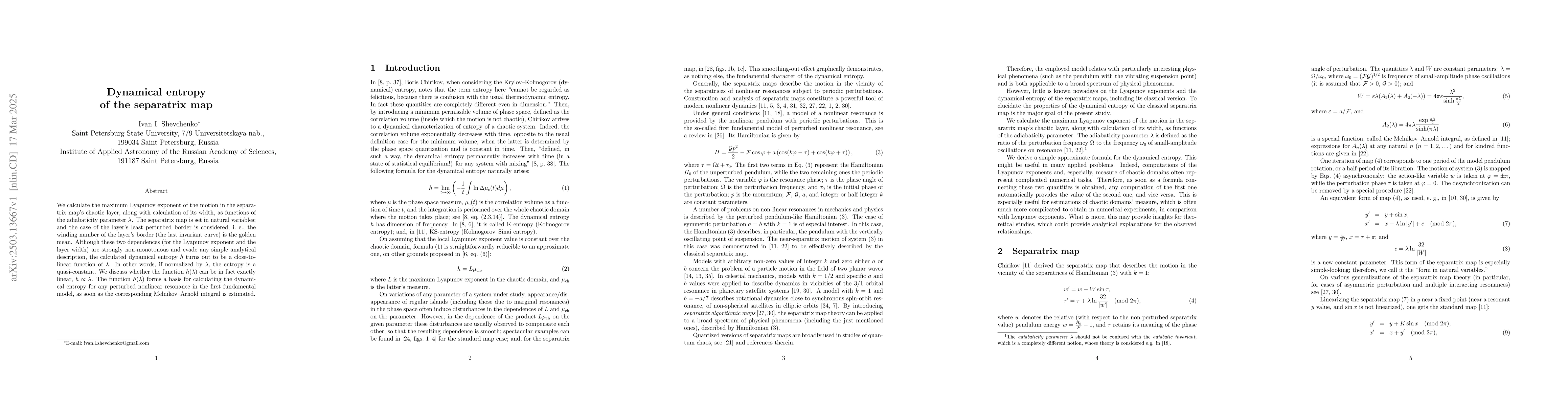 Thumbnail for Dynamical entropy of the separatrix map