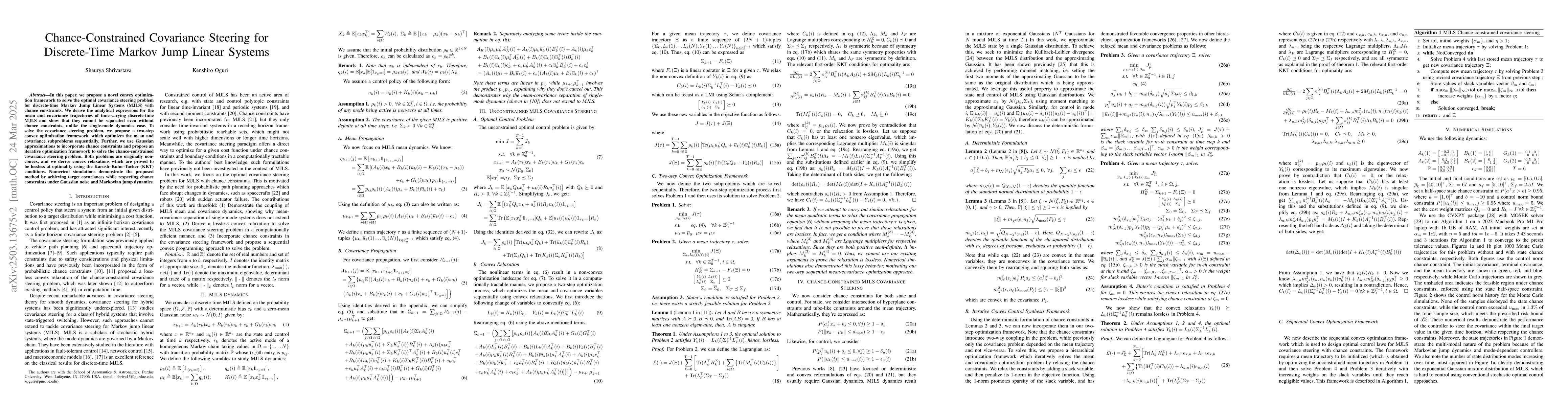 Thumbnail for Chance-Constrained Covariance Steering for Discrete-Time Markov Jump
  Linear Systems